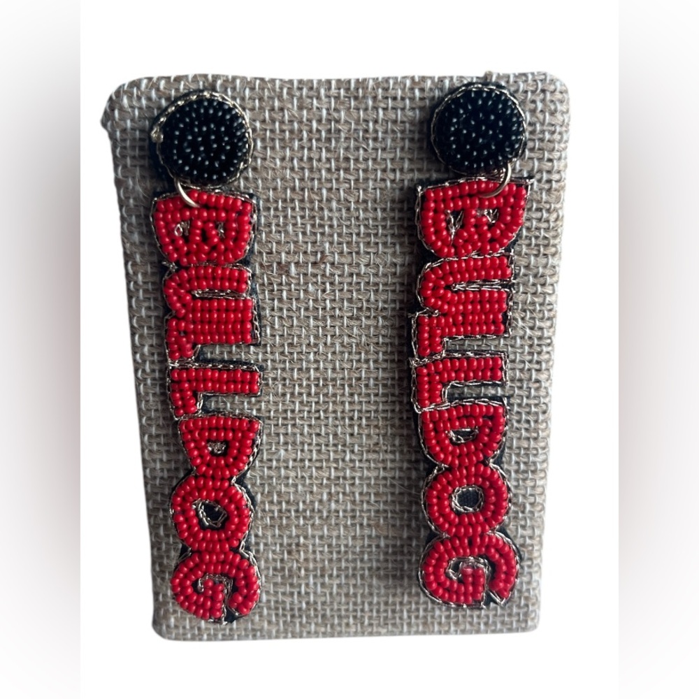 NWT! GA Bulldogs Beaded College Football Game Day Earrings For Pierced Ears